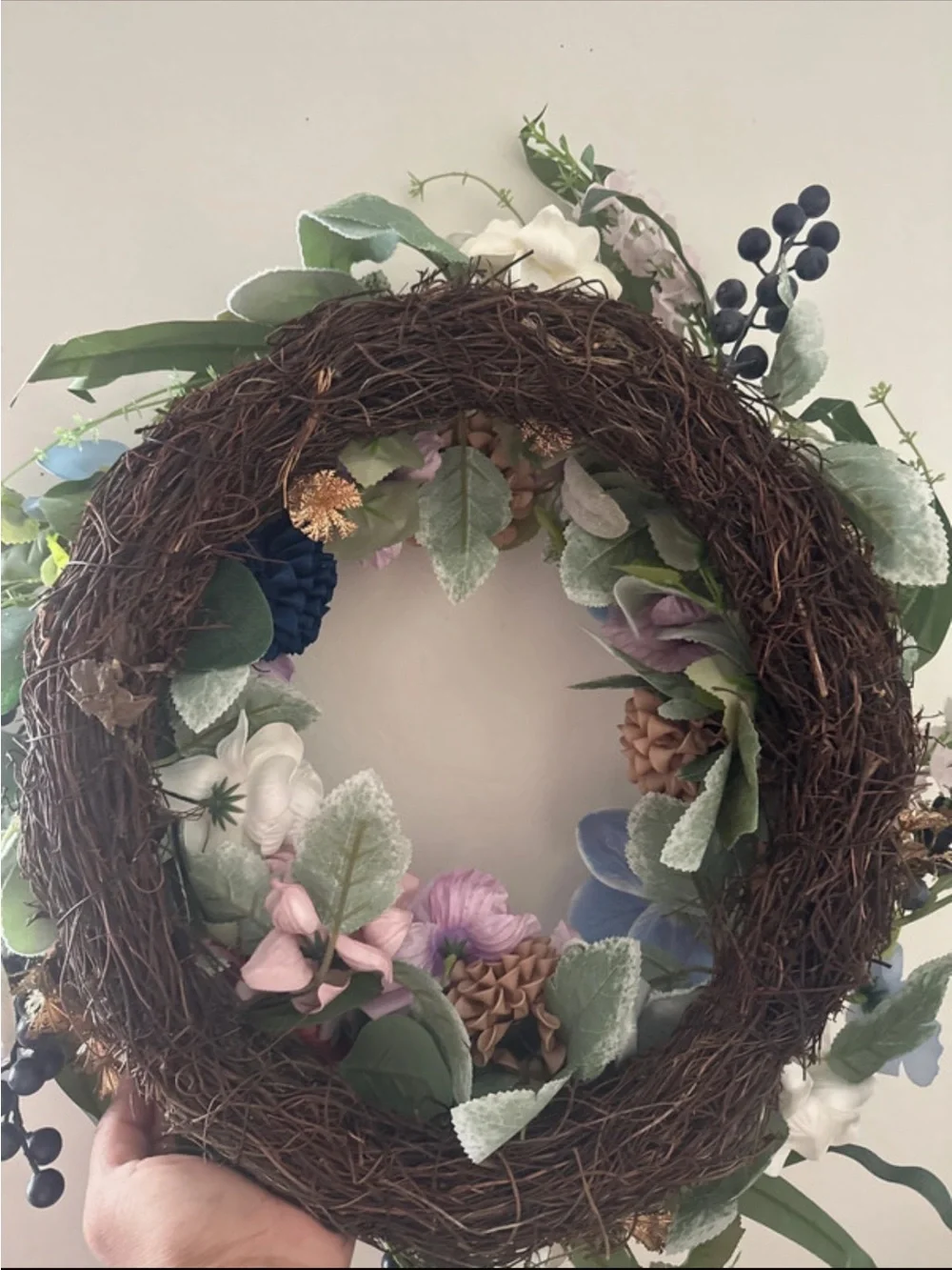 Elegant Blue & Pink Mixed Floral Wreath - Home Accents
